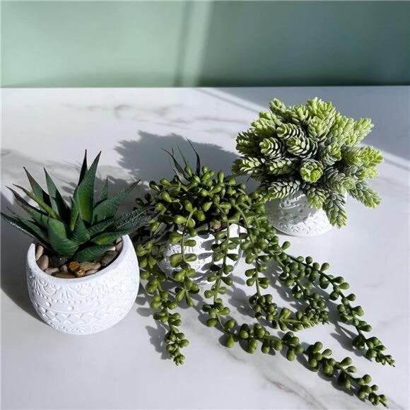 small artificial succulent potted plants faux greenery home office decor 3 set - Picture 6 of 8